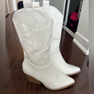 White vegan leather cowboy boots western boots